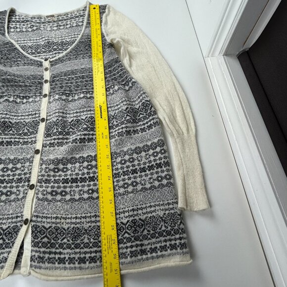 Free People Cardigan‎ Womens M Babydoll Boho Angora Blend Grey Cream Fair Isle - Picture 7 of 11